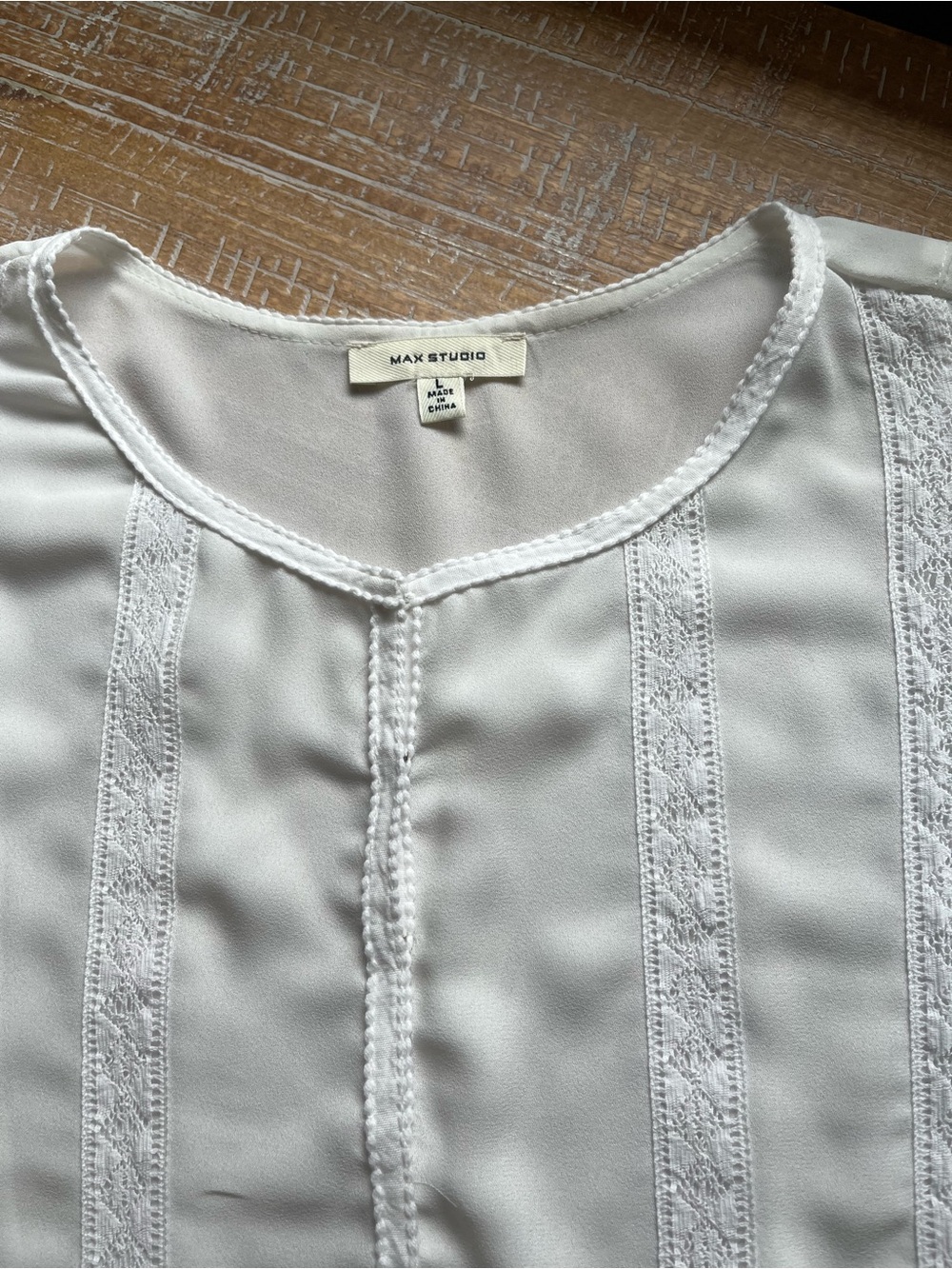 Max Studio Women’s White Peasant Blouse with Lace Trim - Picture 6 of 6